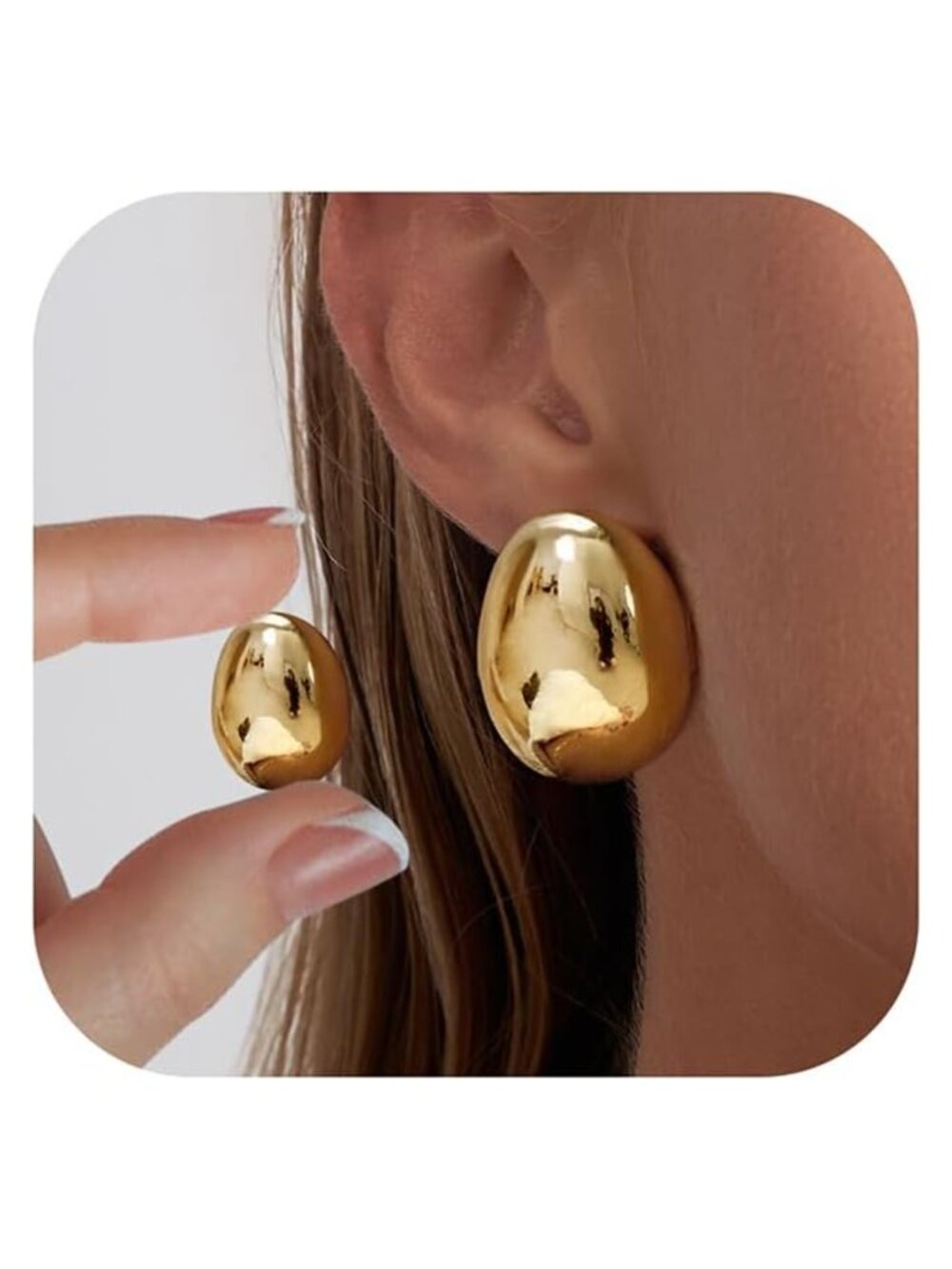 14K Gold Plated Chunky Oval Hoop Earrings Set for Women 2 Pairs